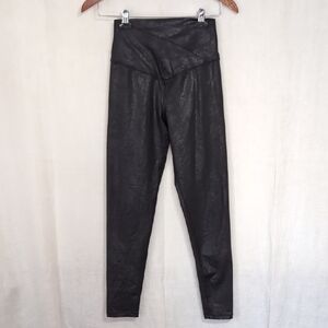 Offline by Aerie Black Faux Leather Leggings Cross Waist Ankle Length Size Med